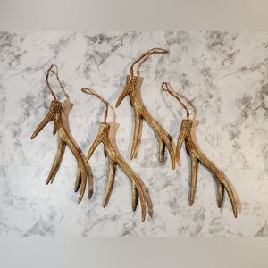 Christmas Ornaments Decor Deer Antlers Rustic Country Sparkling Gold Glitter 4pc